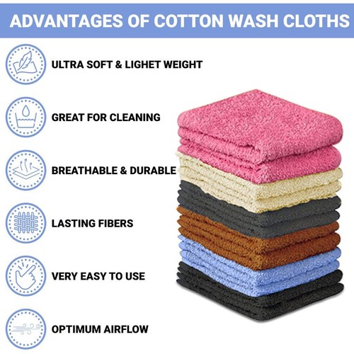 100% Cotton - 24 Pack Wash Cloth Set - Flannel Face Cloths, Highly Absorbent ... - Picture 2 of 7