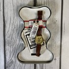 Vintage Gold-Tone Disney Time Works Mickey Mouse Women’s Watch Brown Wristband.