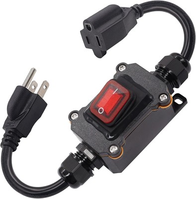 Extension Cord with Inline Switch On/Off IP67 Waterproof 20A 250V 14AWG...