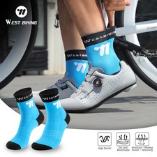 WEST BIKING Calcetines de Ciclismo Transpirables Compresión Deportes Medianos Calcetines Azul Negro