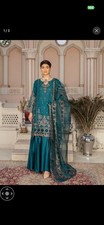 Pure Chiffon Teal Color Party Wear Embroidered Work Salwar Kameez Suit for Women