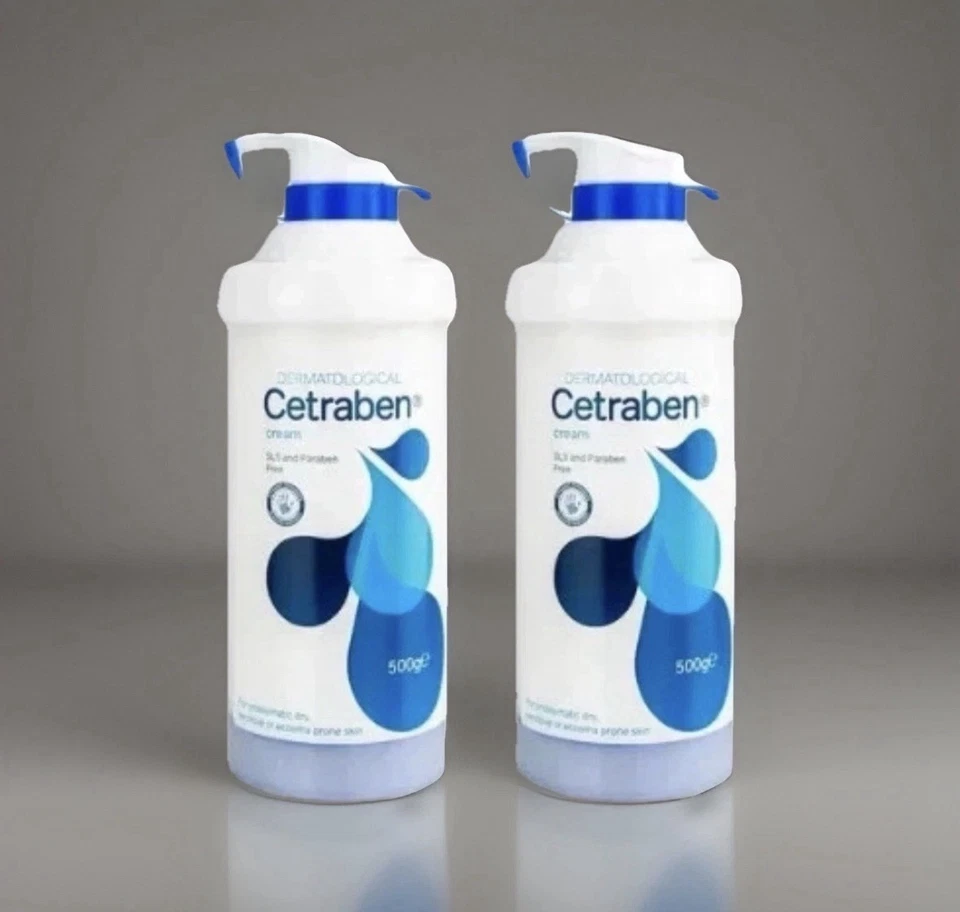 2 X Cetraben emollient cream 500g pump dispenser eczema, dry, inflamed skin