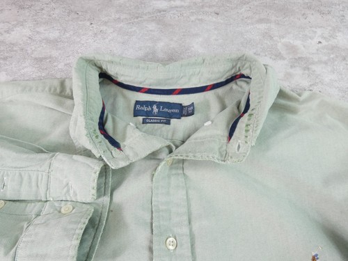 Ralph Lauren Shirt Mens 3X Big Green Broadcloth Classic Oxford Preppy Trashed - Picture 11 of 15