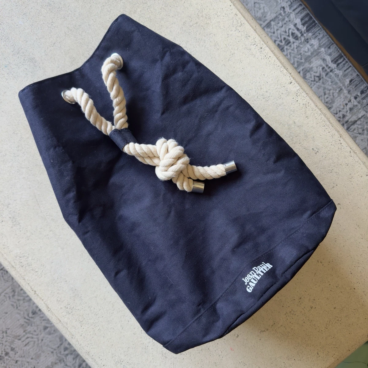 Jean Paul Gaultier Lg Navy Canvas Duffle Backback Nautical‎ Rope Drawstring Jean Paul Gaultier Navy Cloth Sailor Backpack with Rope  main image 4
