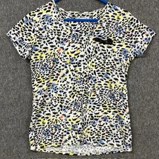 Joan Vass Top Womens XL Animal Print Short Sleeve Lightweight Stretch