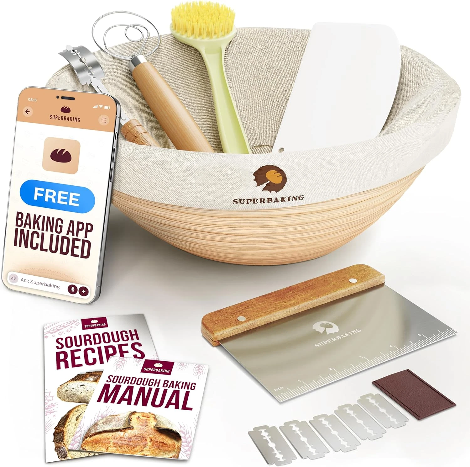 Banneton Bread Proofing Basket, Sourdough Bread Baking Supplies, round 9 Inch