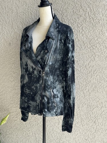 Chaqueta de moto Anthropologie Marrakech para mujer negra gris tie dye cremallera a presión talla L nueva con etiquetas - Imagen 7 de 11