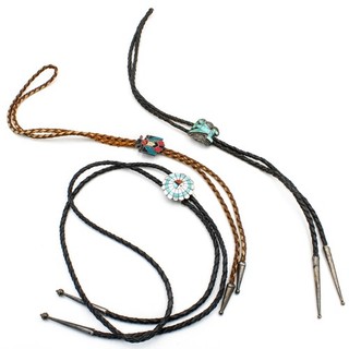 Southwest Sterling Turquoise MOP Red Coral Onyx Inlay Bolo Tie Lot of 3 #S5135 3