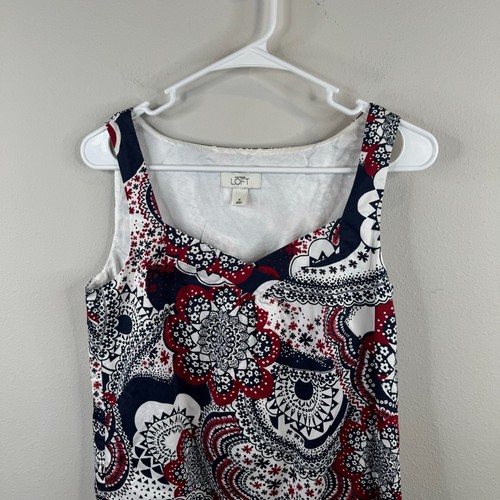 Loft Ann Taylor Womens Dress Size 4 Shift Lined Sleeveless Patriotic Work Wear - Picture 2 of 7