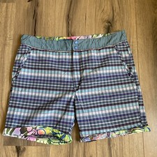 Robert Graham Lined Swim Trunks Sz XL 38 Board Shorts Blue Check Flip Cuff EUC