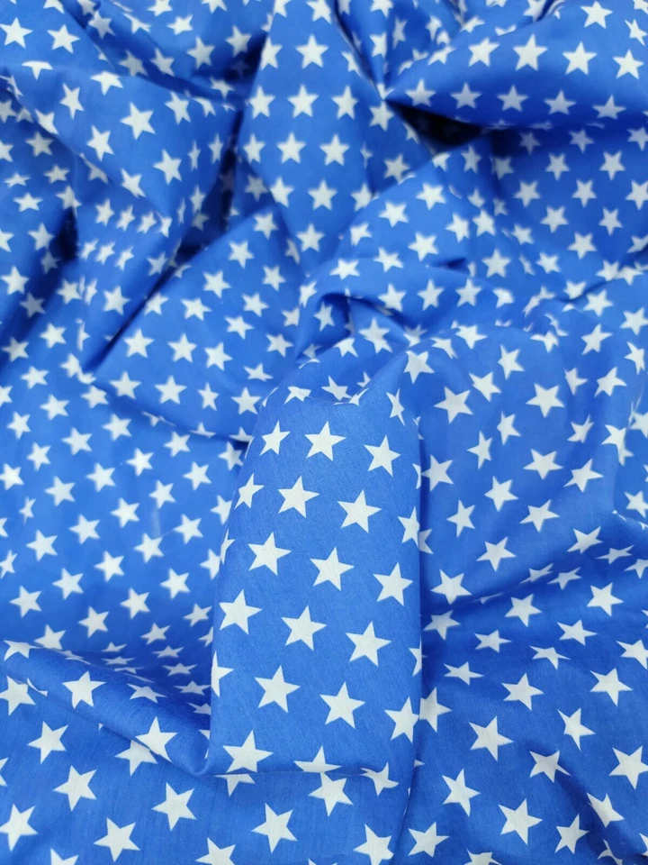 Tela de algodón azul cielo estrellas blancas por yarda tela de moda Foto 2 de 4