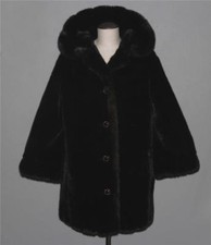 Vtg D'esprit Dark Brown Super Plush Above Knee Wide Collar Faux Fur Coat Wms 8