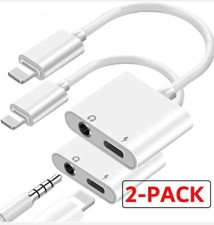 2-Pack 2 in 1 Dual Adapter 3.5mm Headphone Charger For iPhone X XS XR 11 12 13