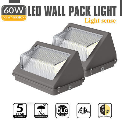 2X 60W LED Wall Pack Lights Dusk-to-Dawn Outdoor Security Flood Light 7200LM ETL