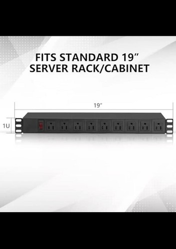 19in PDU Rack Mount Power Strip 9 Outlet 15A Overload Protection 10FT Cord New - Picture 3 of 6