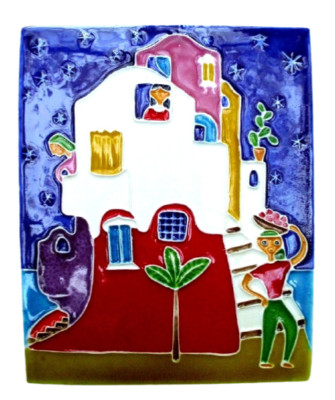 Luciano Creazioni Mediterranean House Art Wall Tile Ceramic Handmade Italy