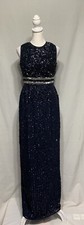 Mac Duggal Sz 0 Midnight Blue Sequined Dress Sleeveless Column Long Gown