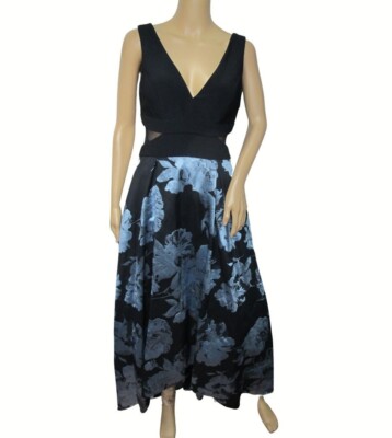 Xscape Black Blue Floral Party/Cocktail Evening Dress Wedding