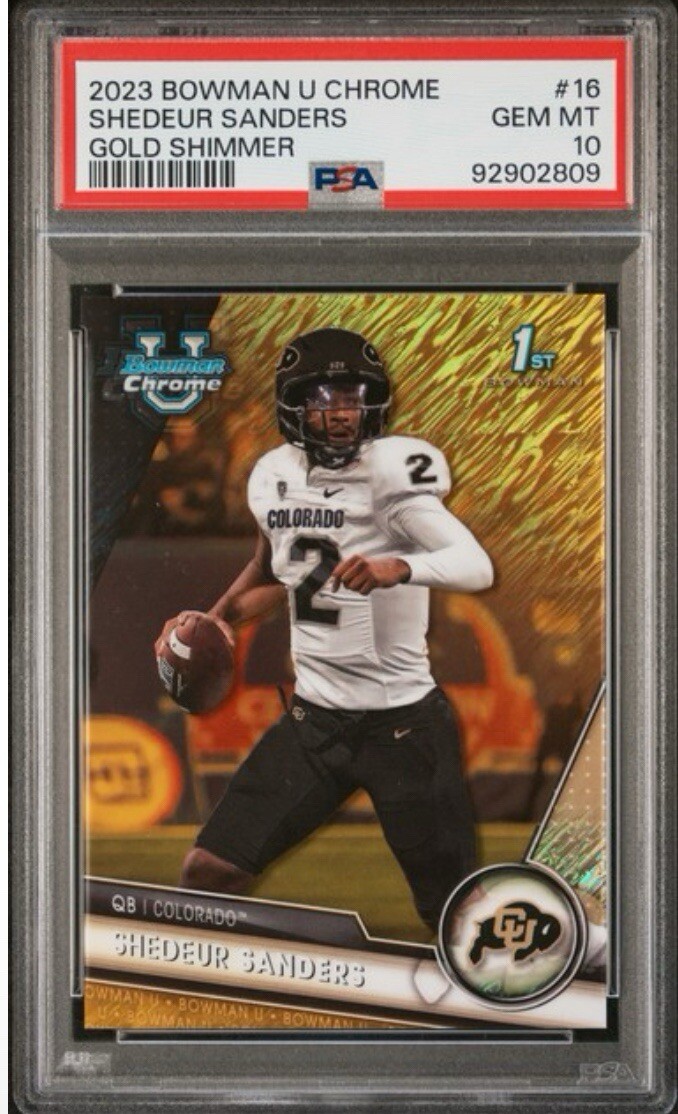 2023 Bowman U Chrome Shedeur Sanders GOLD Shimmer 1st Bowman #/50 PSA 10