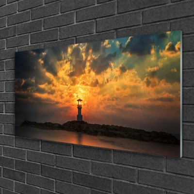 Wandbilder 100x50 Glasbild Druck auf Glas Leuchtturm Meer Landschaft