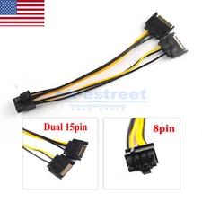 Dual 15Pin SATA Male to PCIe 8Pin GPU Video Graphics Card Power Adapter Cable