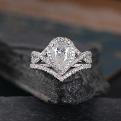 2.69Ct White Pear Lab Created Diamond 925 Silver Forever Classic Bridal Set Ring