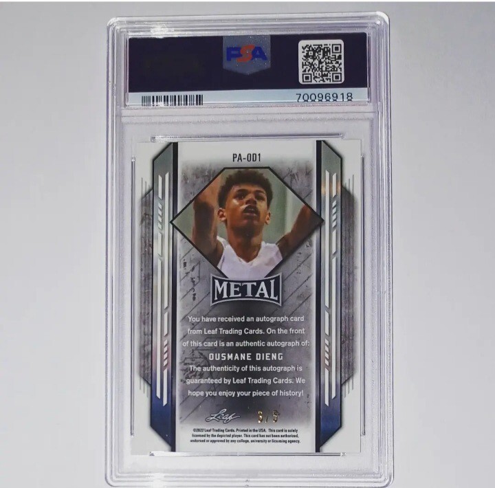 PSA 9 - OUSMANE DIENG #d 3/5 Auto 2021 Leaf Metal Portrait Autograph ORANGE WAVE view 3