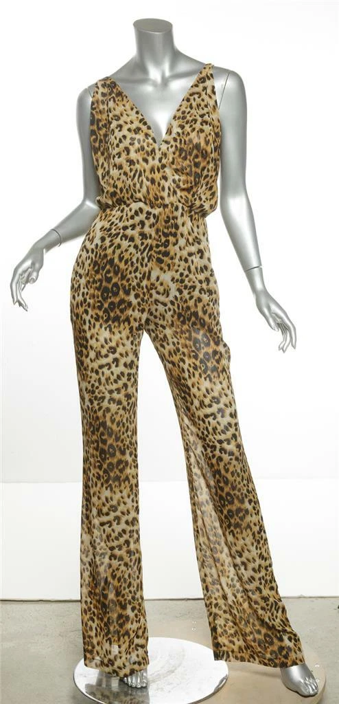 REFORMATION Womens Leopard Print Silk Sheer V Neck Open Back