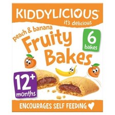 Kiddylicious Peach & Banana Fruity Bakes Baby Snacks Multi 6 x 22g - Pack of 8