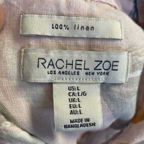 Rachel Zoe Shirt Dress Women Sz Large Linen Pink Multi Button Up Floral Casual - Picture 6 of 8
