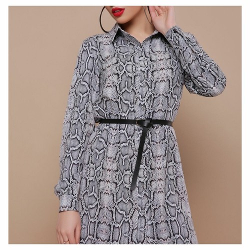 Vestito Abito Camicia stampa animalier grigio bianco - Foto 2 di 4