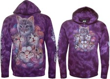 Tie Dye Hoodie Zip Up Kittens and Flowers Playful Baby Cats Glow in Dark by Wild