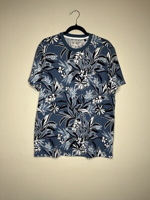 Penguin Men's pull over Large shirt short sleeve in blue floral NWT