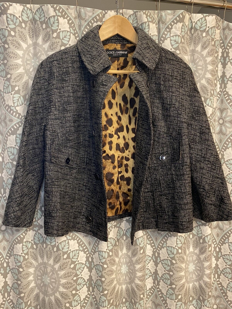 Vintage D&G Tweed Cropped Jacket Dolce Gabbana Black Grey Animal