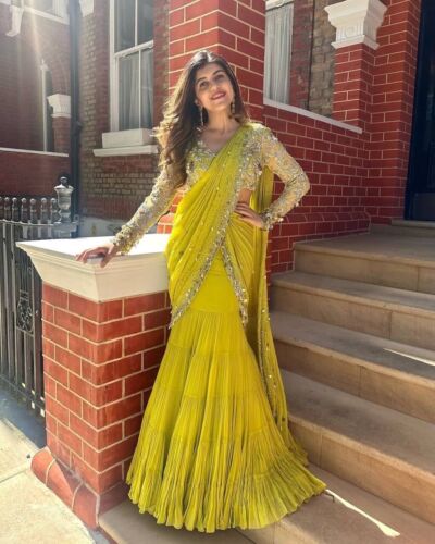 Designer Drapiert Sari Bluse Unstitch Bollywood Party Hochzeit Fertig Zum Tragen - Bild 5 von 10