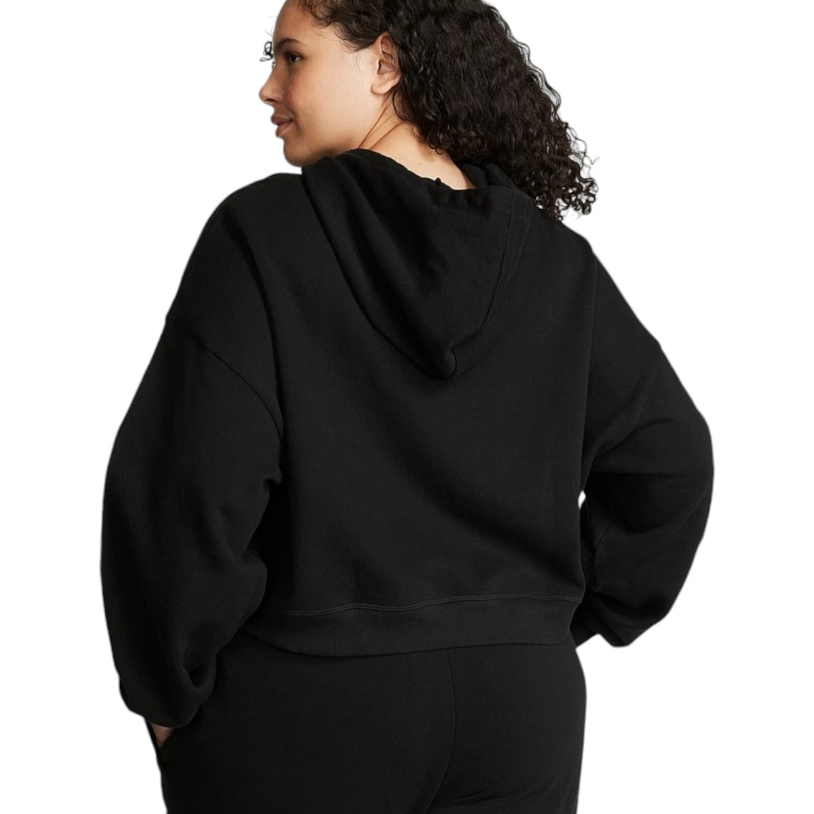 UNDERCOVER Felpa pullover con cappuccio Victoria's Secret rosa cropped nera XL tempo libero nuova con etichette