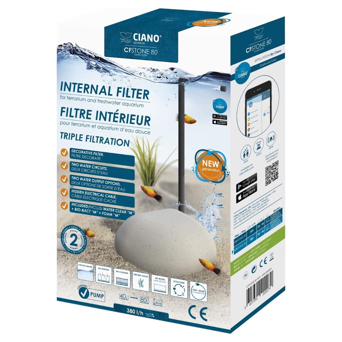 CIANO FILTRO STONE 80 FILTRO INTERNO A FORMA DI ROCCIA PER ACQUARIO FINO A 80 LT