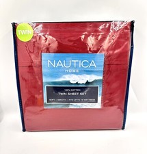 Nautica Home Deep Red Twin 100 Cotton Percale 3 Pc Sheet Set Soft New Package