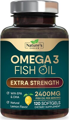 Omega 3 Fish Oil 2400 mg Supplement, Triple Strength Omega-3 Supplement Softgel