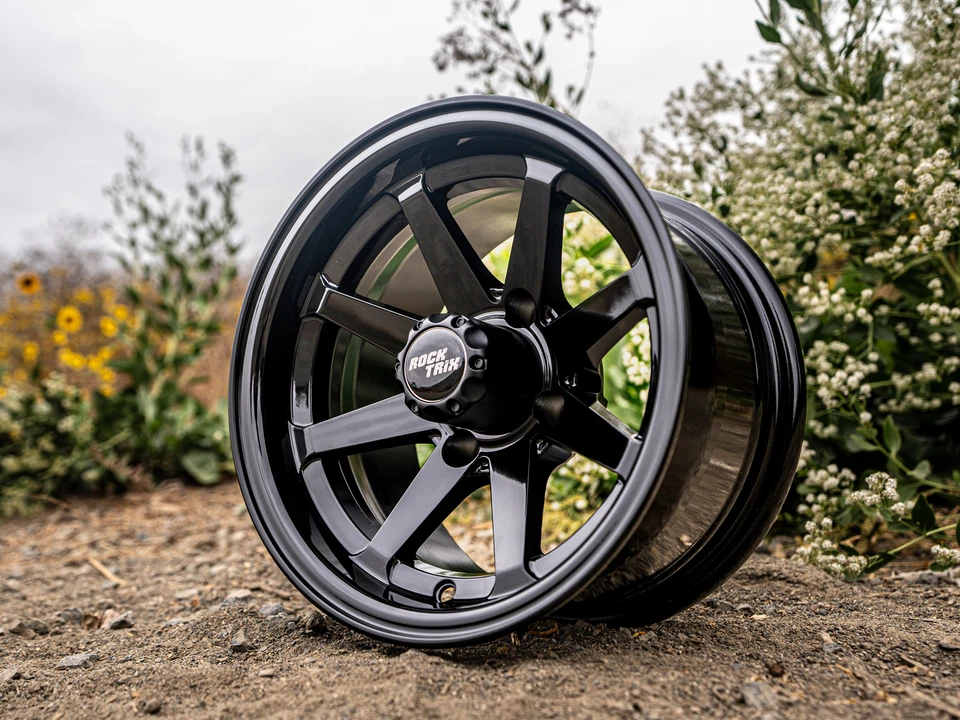 4pcs 12" RockTrix RT102 Golf Cart Wheels 12x7, 4x101.6 4x4", 3+4 Offset, Black - Imagem 3 de 4