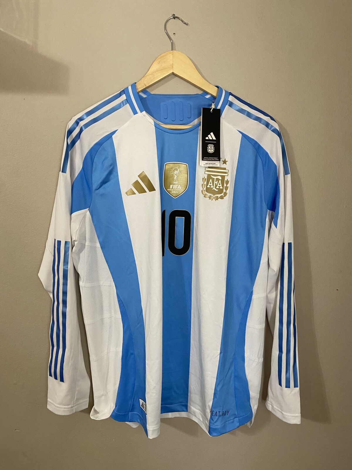 Lionel Messi Argentina Home Long Sleeve adidas Authentic Player Version HEAT.RDY