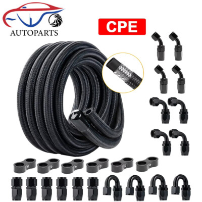 10/20FT 6AN 8AN 10AN 12AN CPE Braided Nylon Fuel Line Kit Fuel Hose End Fittings