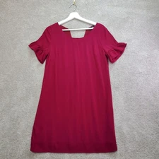 Lulus Sheath Dress Women's XS Fuchsia Classic Round Neck Ruffle Short Sleeve