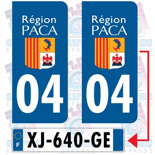 PACA REGION 04 ALPES DE HAUTE PROVENCE / 2 STICKERS PLAQUE IMMATRICULATION - Bild 1 von 7