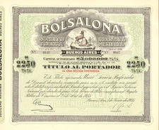 Bolsalona Industrial y Comercial 1935 Buenos Aires Argentina bond certificate