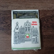 New Gibson Party Papers Vintage Open House Absorbent Coasters MCM Set 12