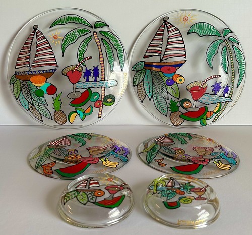 Bellissimo By Raenell 4 Plates & 2 Coasters Handpainted Unique Hard To Find VTG - Picture 2 of 13