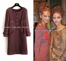 $7199 CHANEL 12PF Red with Gold Glitter Gripox Button Tweed Dress 36 US4Pristine