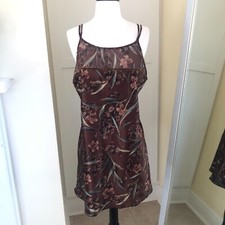 California Dynasty Medium Brown Floral Short Gown Slip Dress Dark Fairy Babydoll