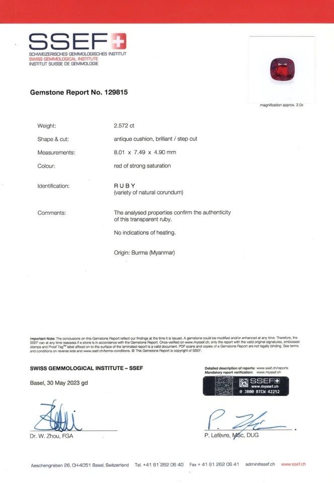 SSEF, GIA & GRS Certified BURMESE Ruby 2.57 Ct. Natural Untreated PIGEON'S BLOOD - Image 2 of 4